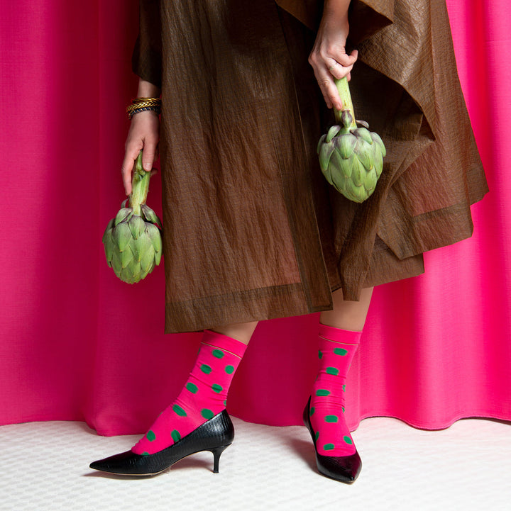 Polka Dot Socks - Raspberry/Foliage
