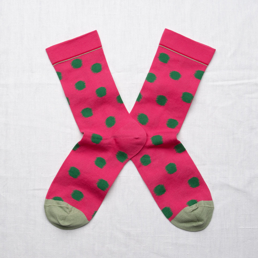 Polka Dot Socks - Raspberry/Foliage