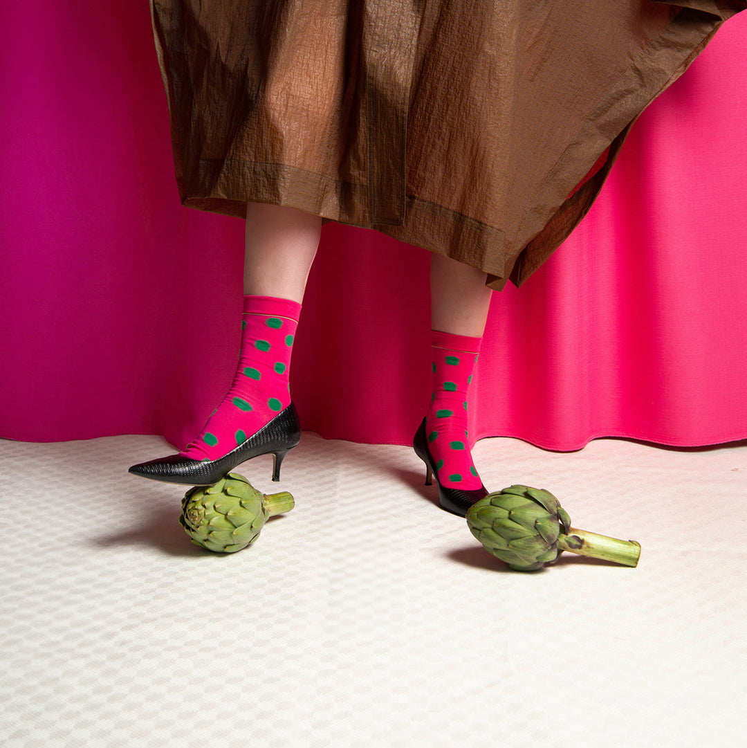 Polka Dot Socks - Raspberry/Foliage