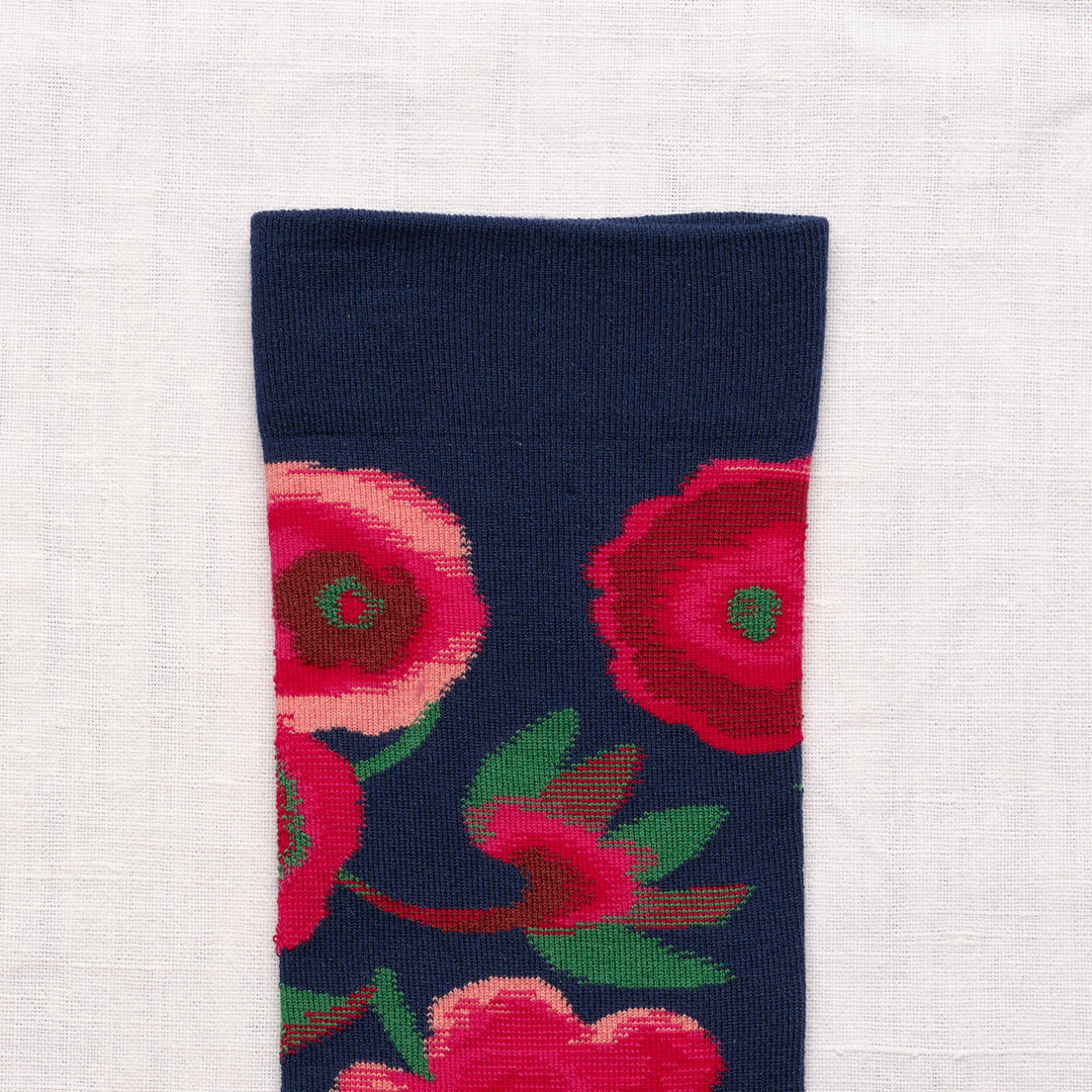 Flower Socks- Blue/Burgundy