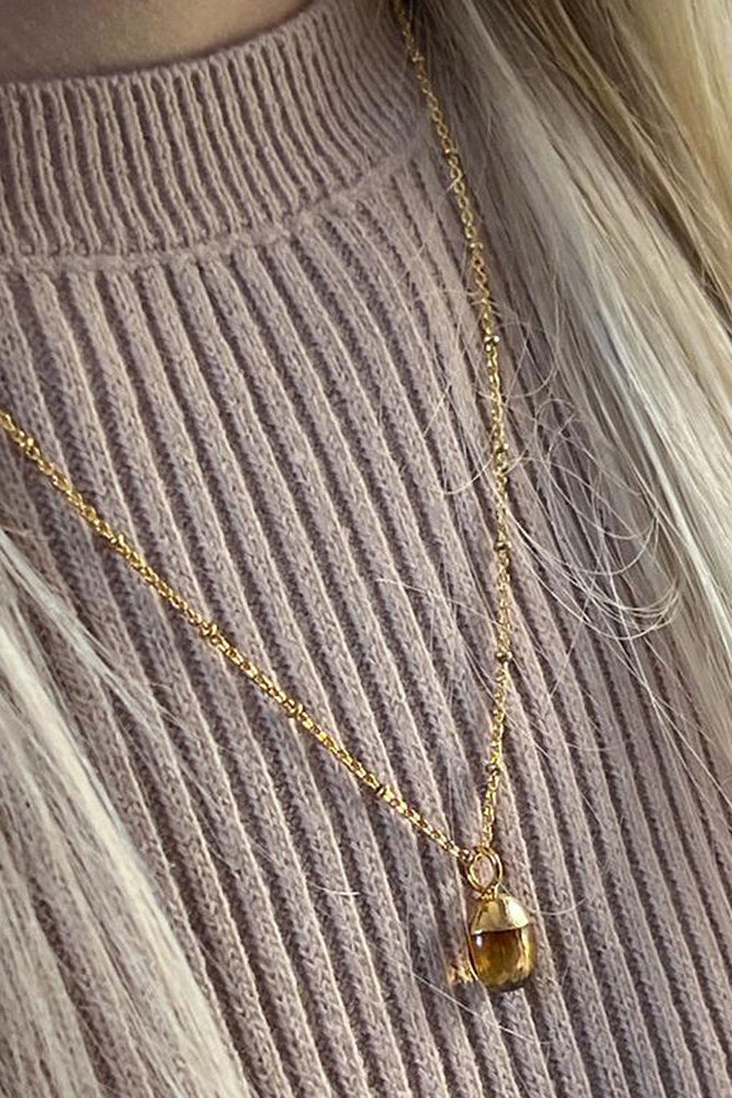 Mini Citrine Pebble Pendant Necklace