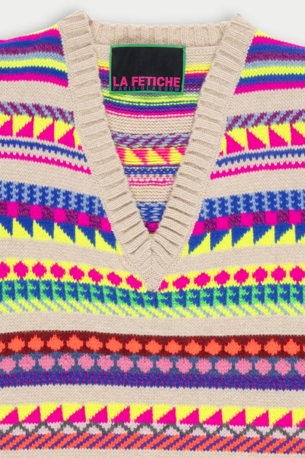 Neon Fairisle V-Neck Vest - Multi