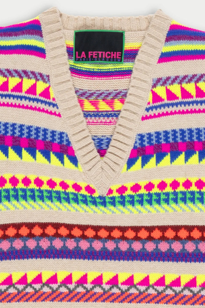Neon Fairisle V-Neck Vest - Multi