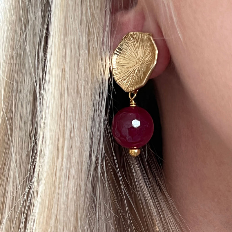 Flower Coral Earrings with Aubergine Rani Quartz