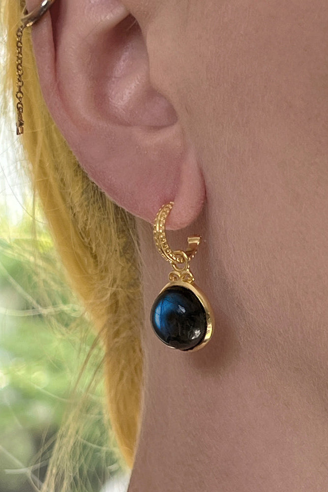 Creole Labradorite Cabochon Earrings