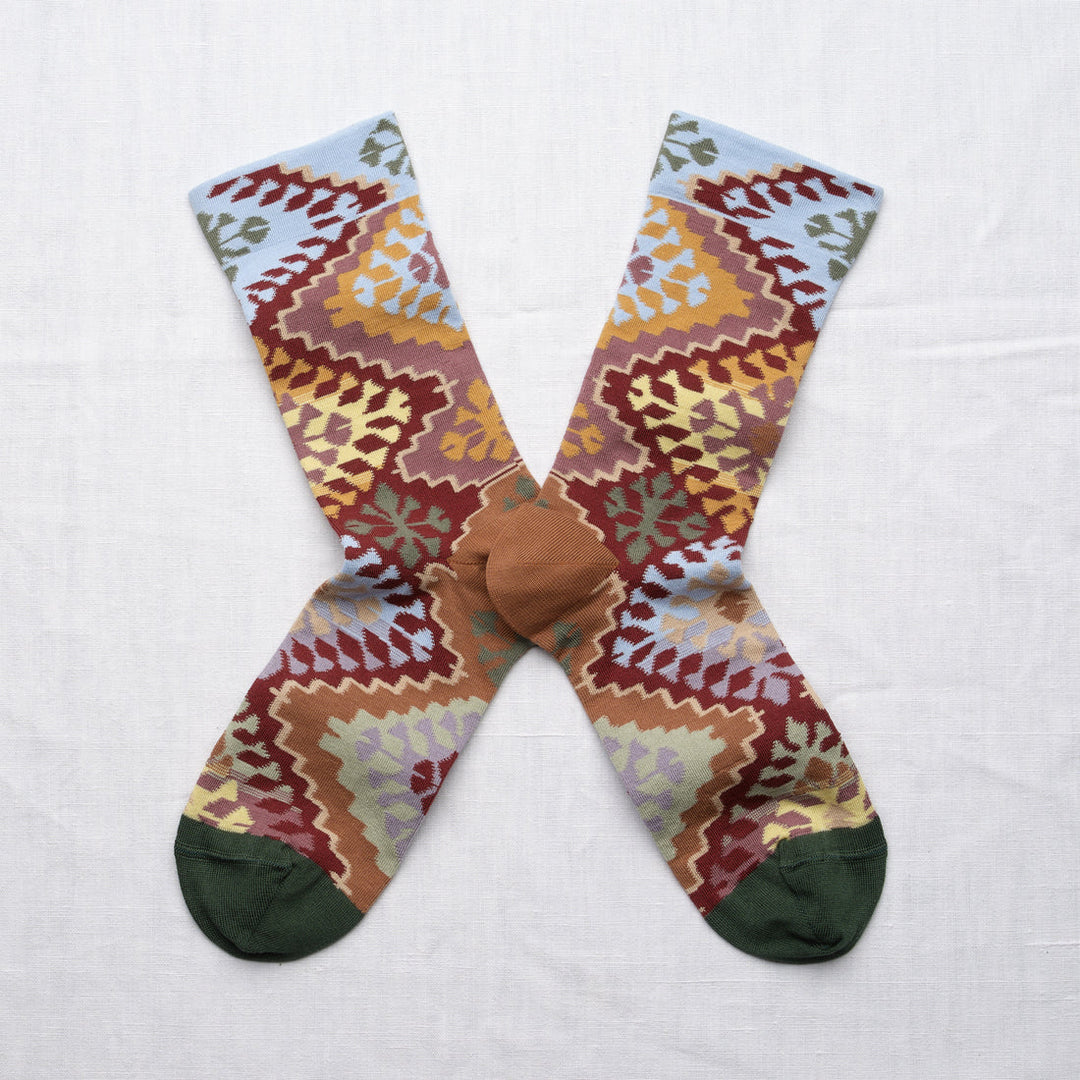 Aztec Socks - Sky/Burgundy
