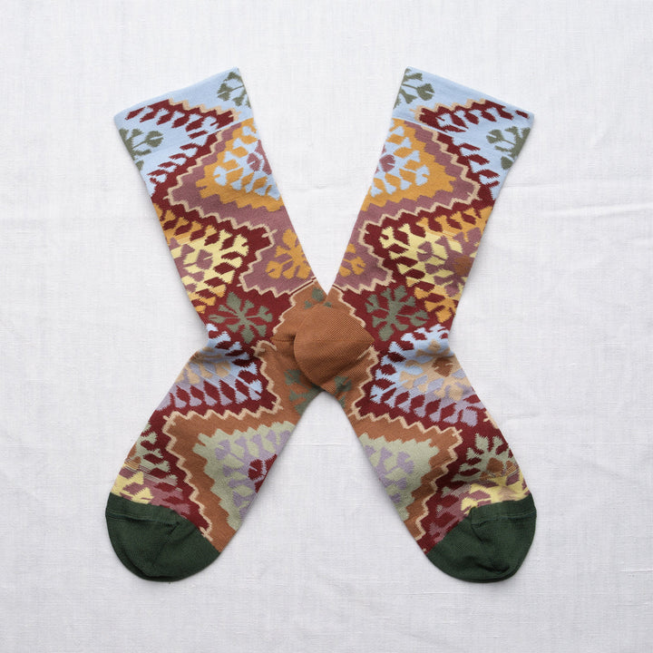 Aztec Socks - Sky/Burgundy