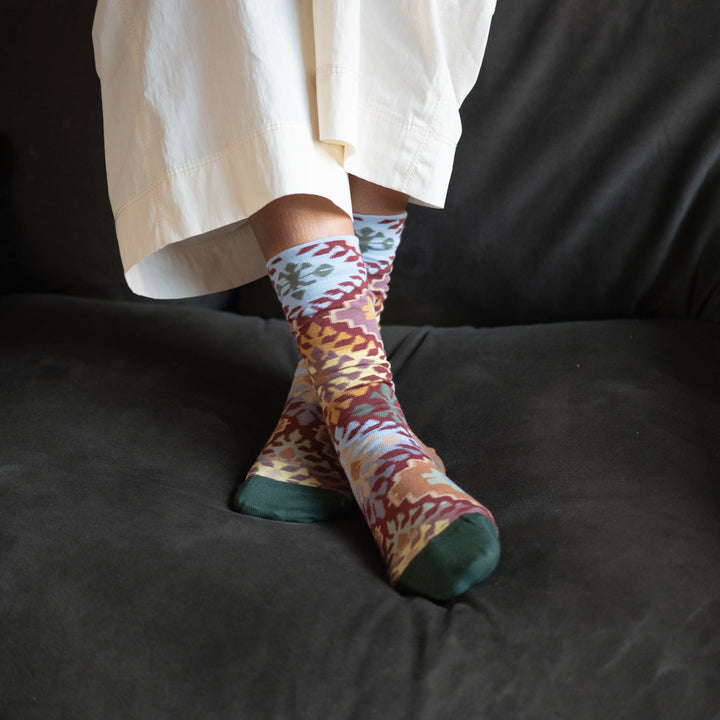 Aztec Socks - Sky/Burgundy
