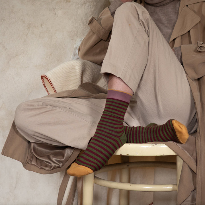 Stripe Socks- Burgundy/Apricot
