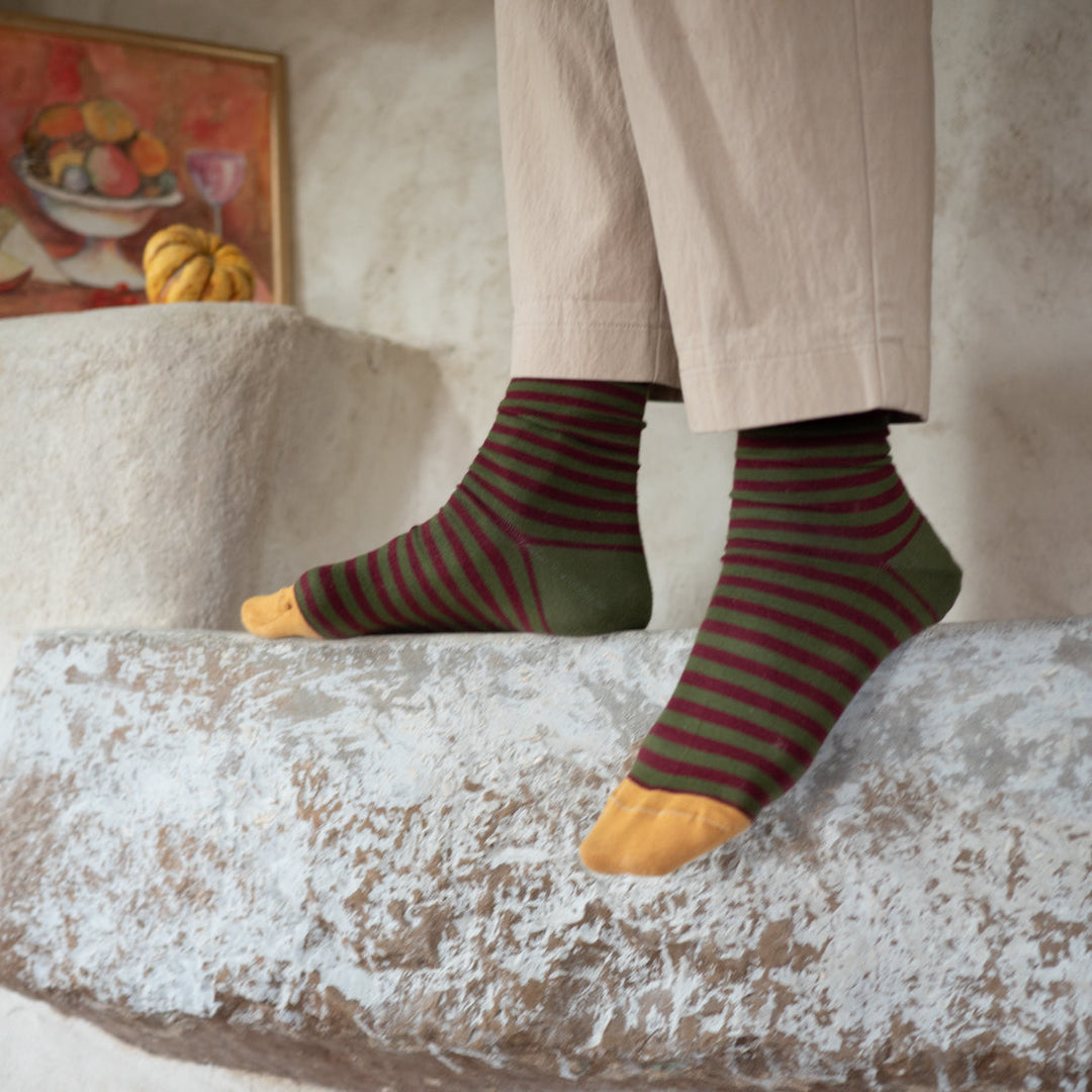 Stripe Socks- Burgundy/Apricot