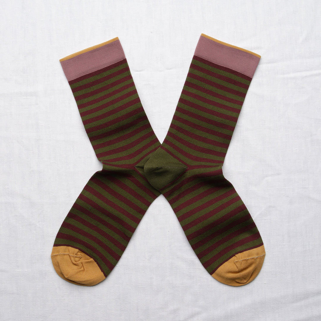 Stripe Socks- Burgundy/Apricot