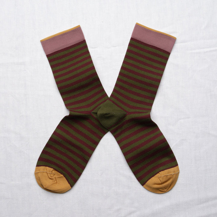 Stripe Socks- Burgundy/Apricot