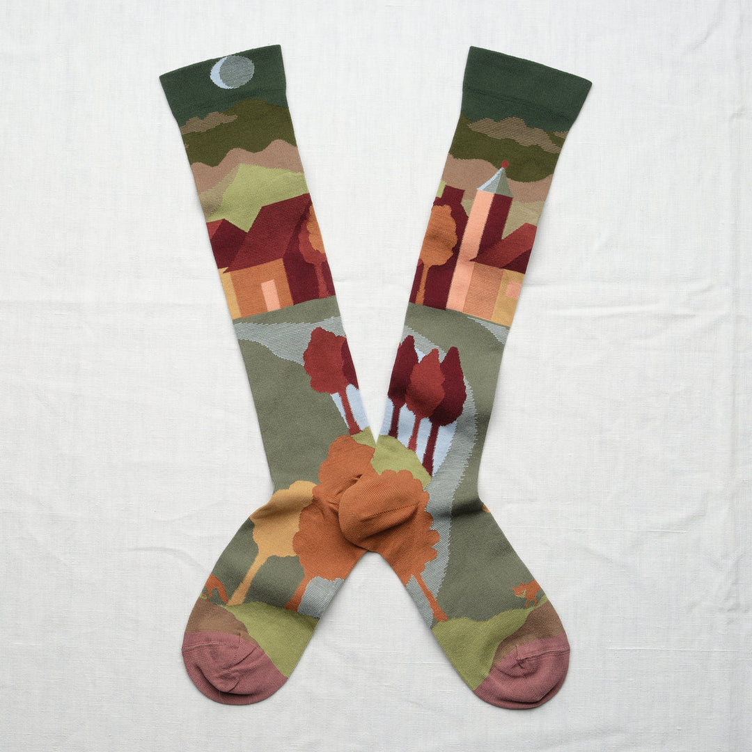 Autumn Landscape Knee-Highs - Green