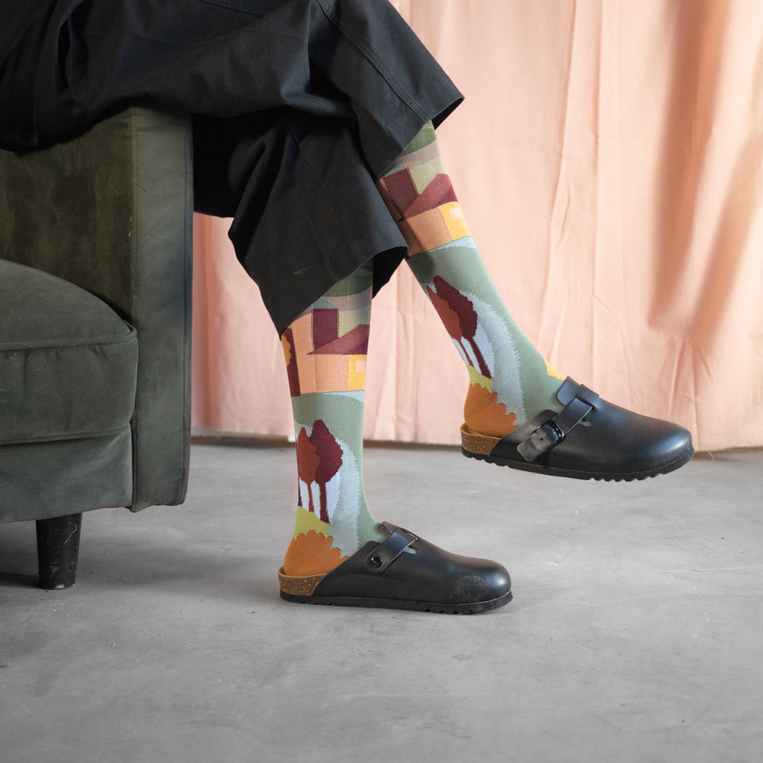 Autumn Landscape Knee-Highs - Green