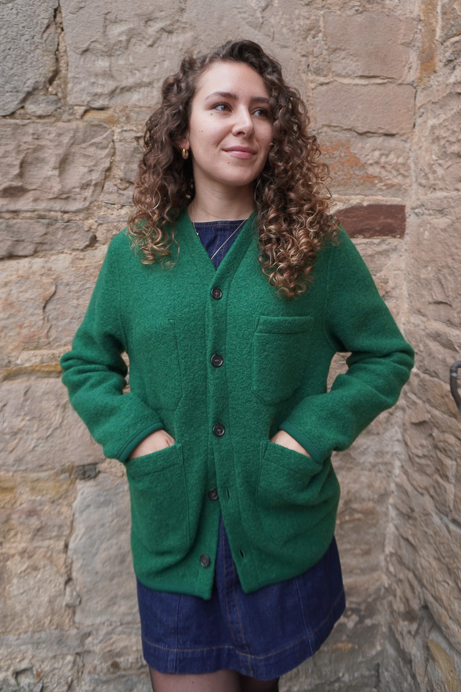 Cardigan - Green Wool Fleece