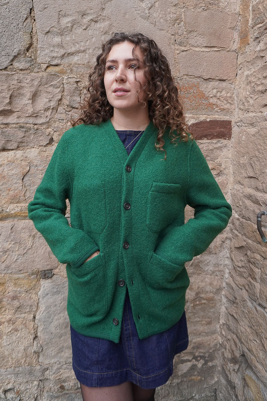 Cardigan - Green Wool Fleece