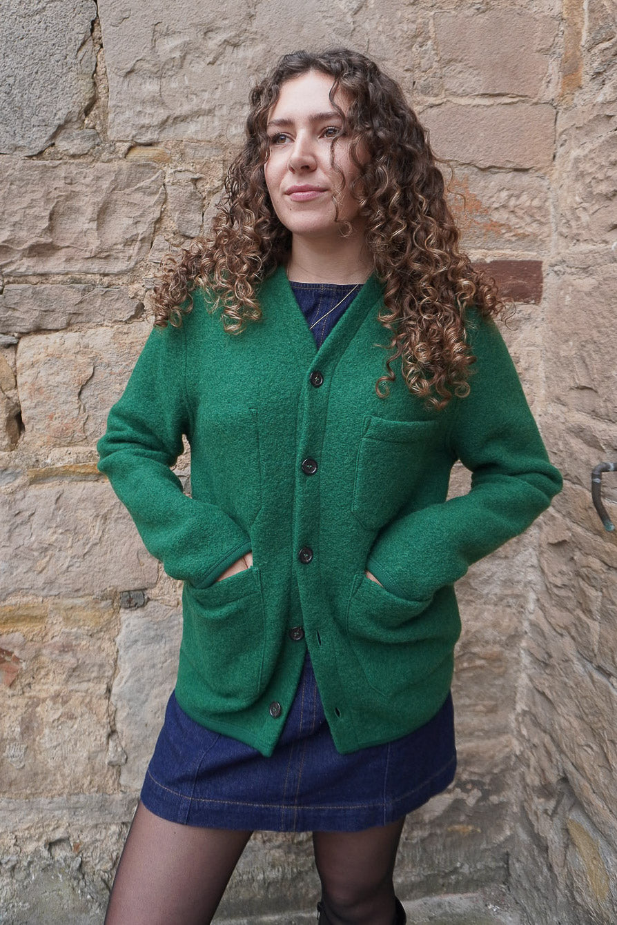 Cardigan - Green Wool Fleece