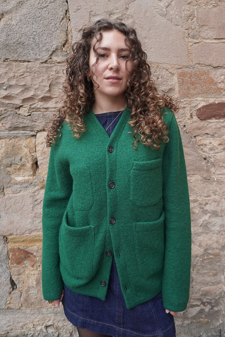 Cardigan - Green Wool Fleece