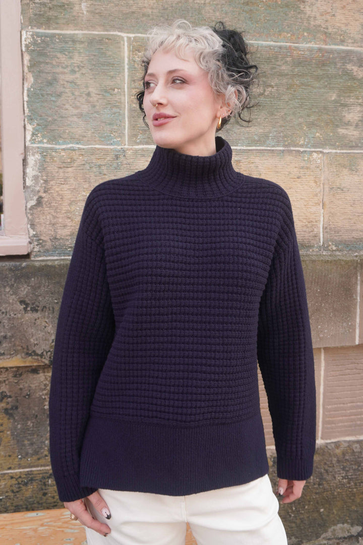 Open Funnel Neck Jumper - Navy