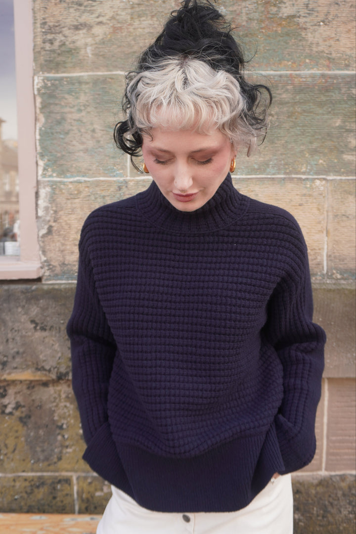 Open Funnel Neck Jumper - Navy