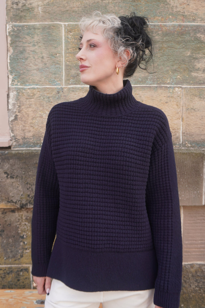 Open Funnel Neck Jumper - Navy