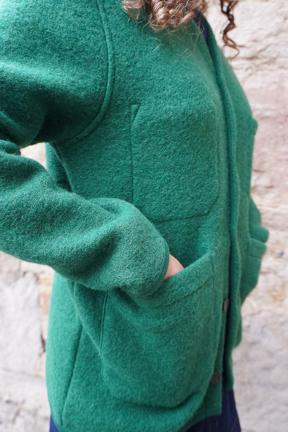 Cardigan - Green Wool Fleece