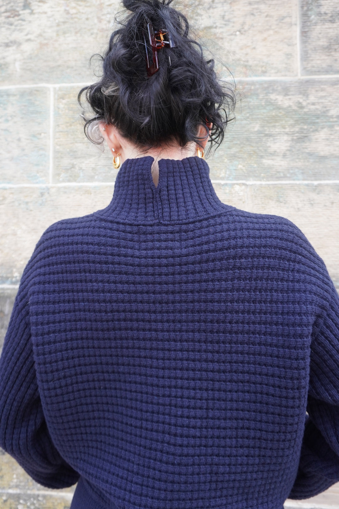 Open Funnel Neck Jumper - Navy