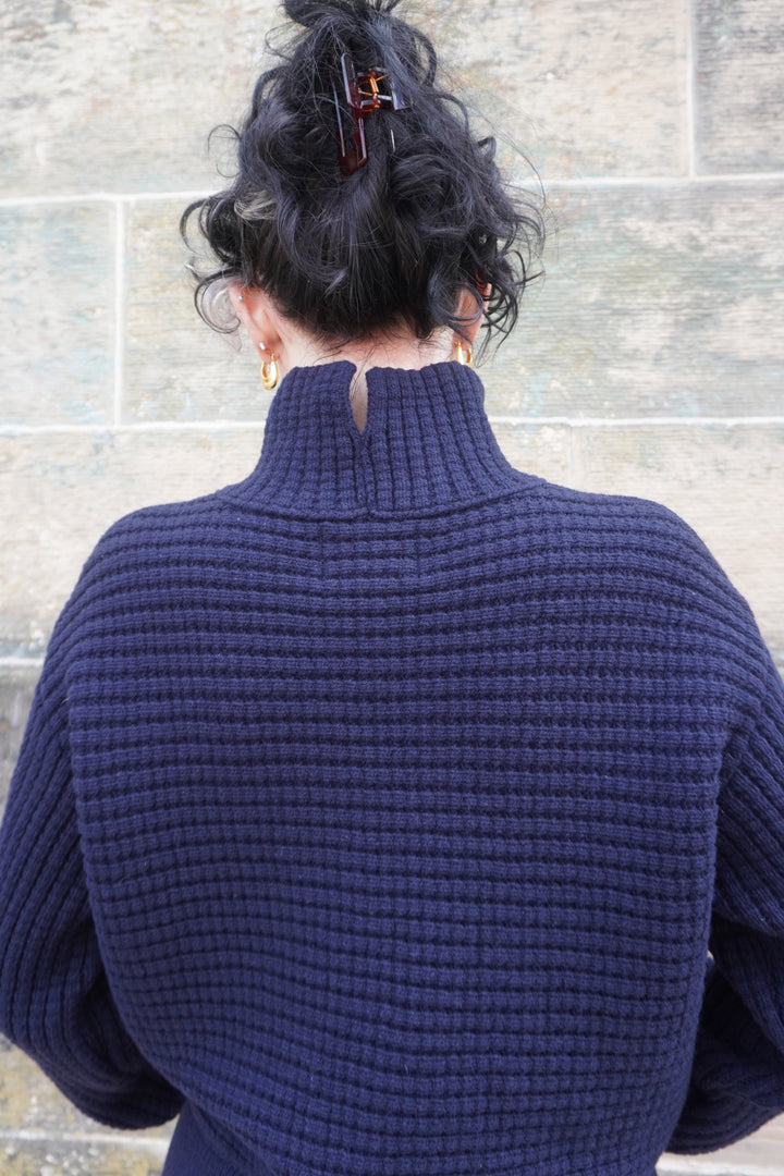 Open Funnel Neck Jumper - Navy