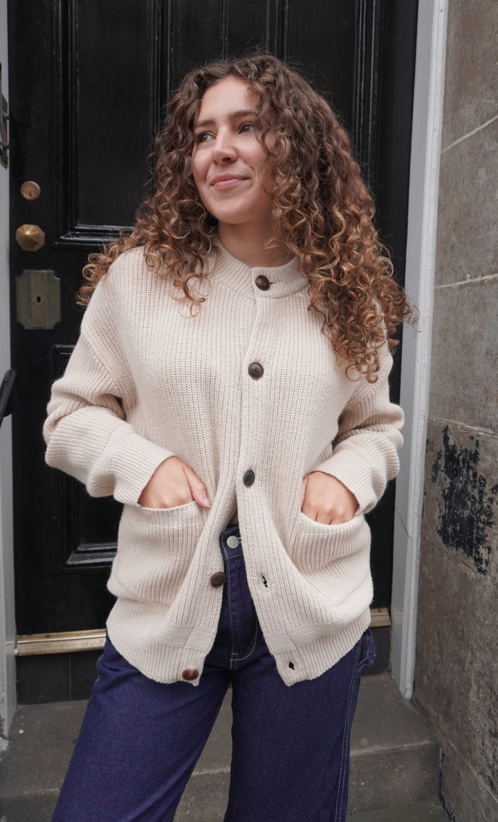 Heavy Wool Round Cardigan - Cream