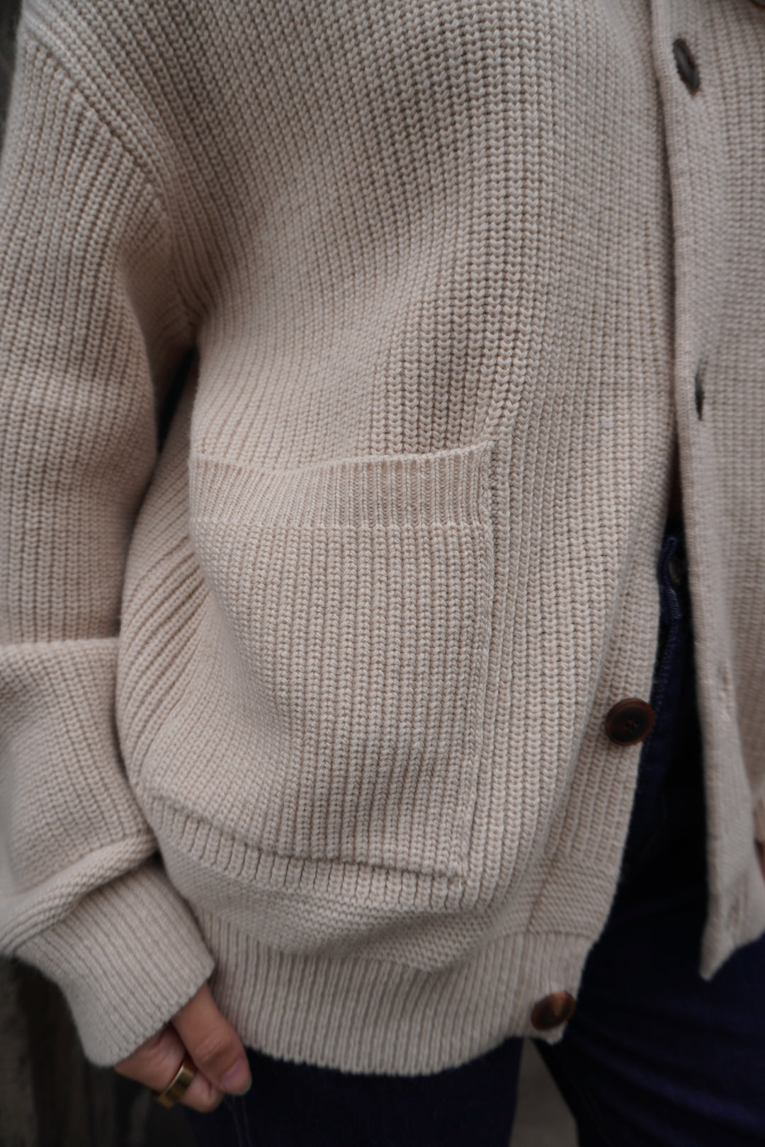 Heavy Wool Round Cardigan - Cream