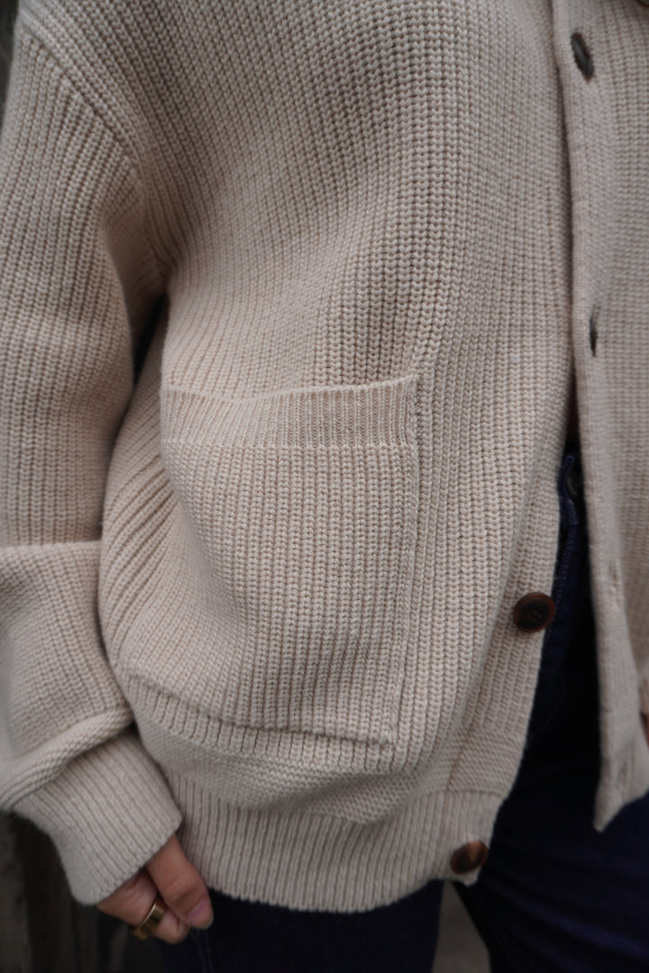 Heavy Wool Round Cardigan - Cream