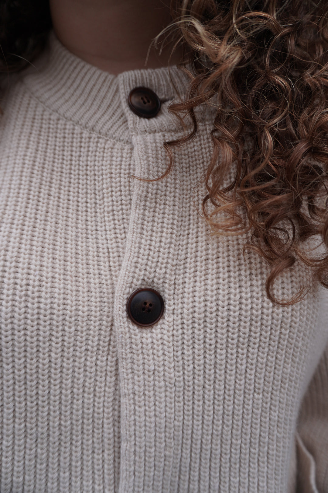 Heavy Wool Round Cardigan - Cream