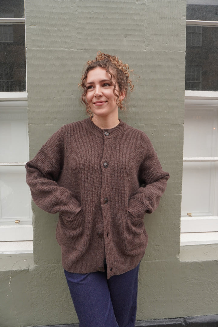 Heavy Wool Round Cardigan - Choco Brown