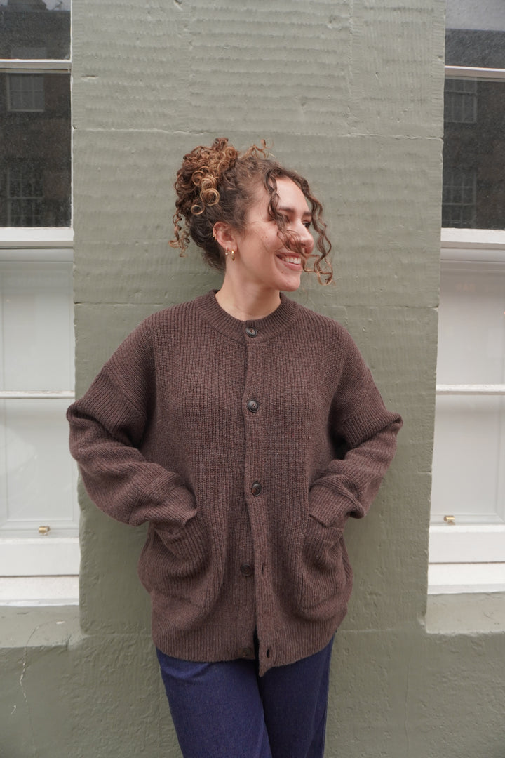 Heavy Wool Round Cardigan - Choco Brown
