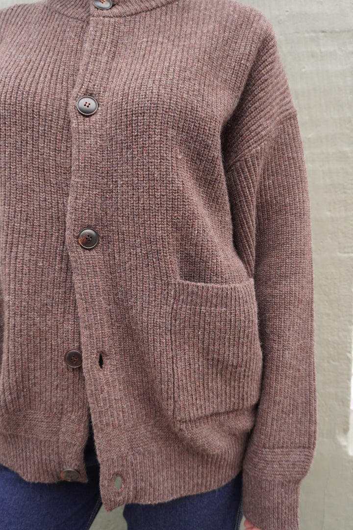Heavy Wool Round Cardigan - Choco Brown