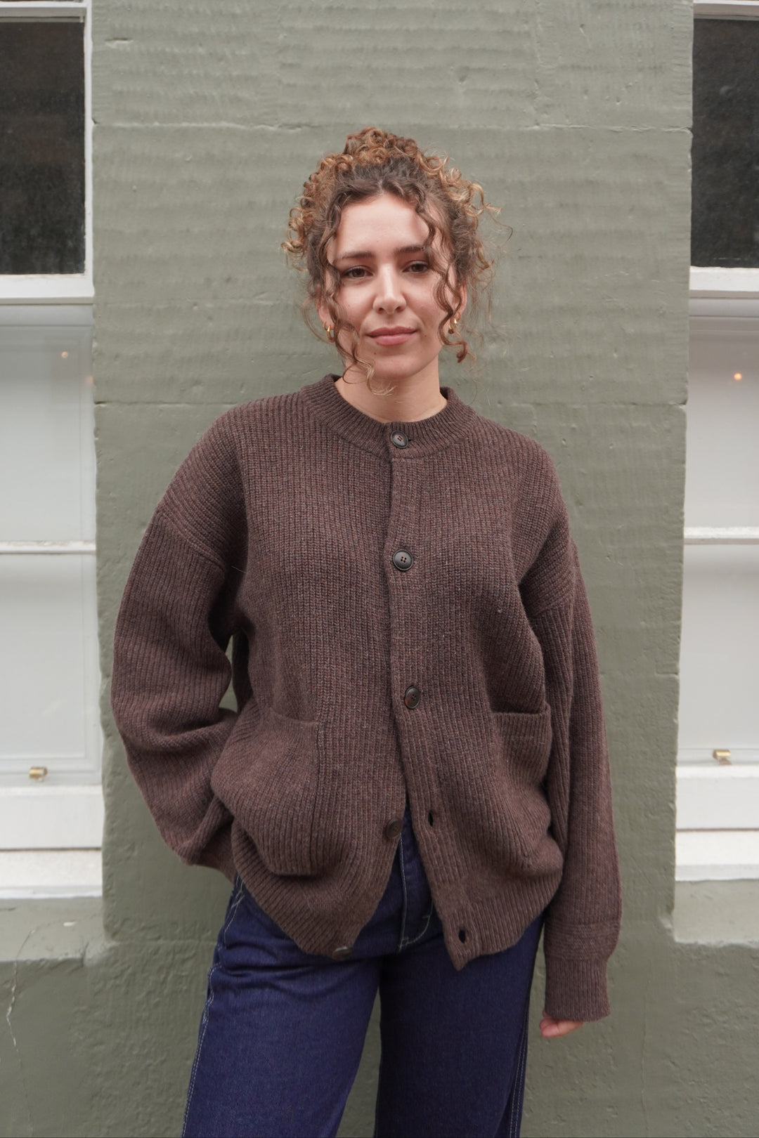 Heavy Wool Round Cardigan - Choco Brown