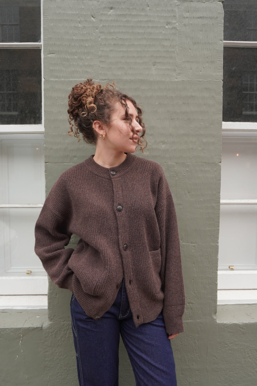 Heavy Wool Round Cardigan - Choco Brown