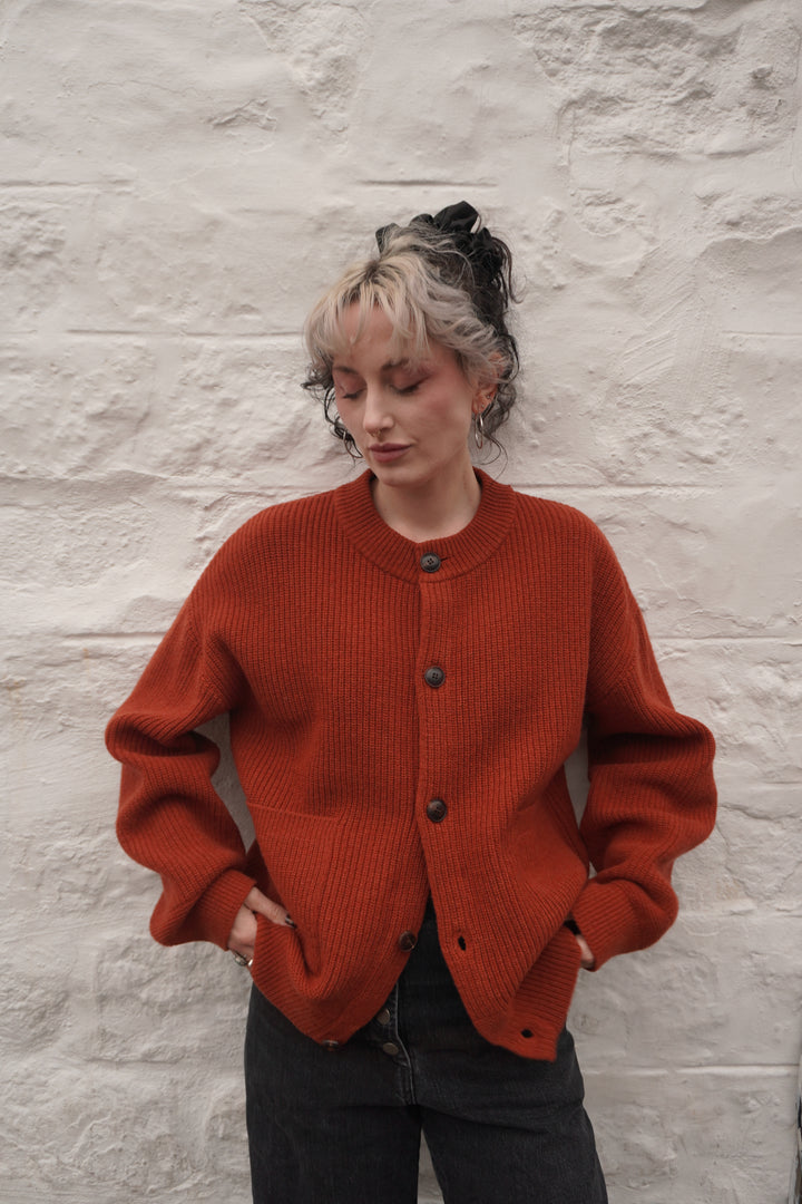 Heavy Wool Round Cardigan - Brick