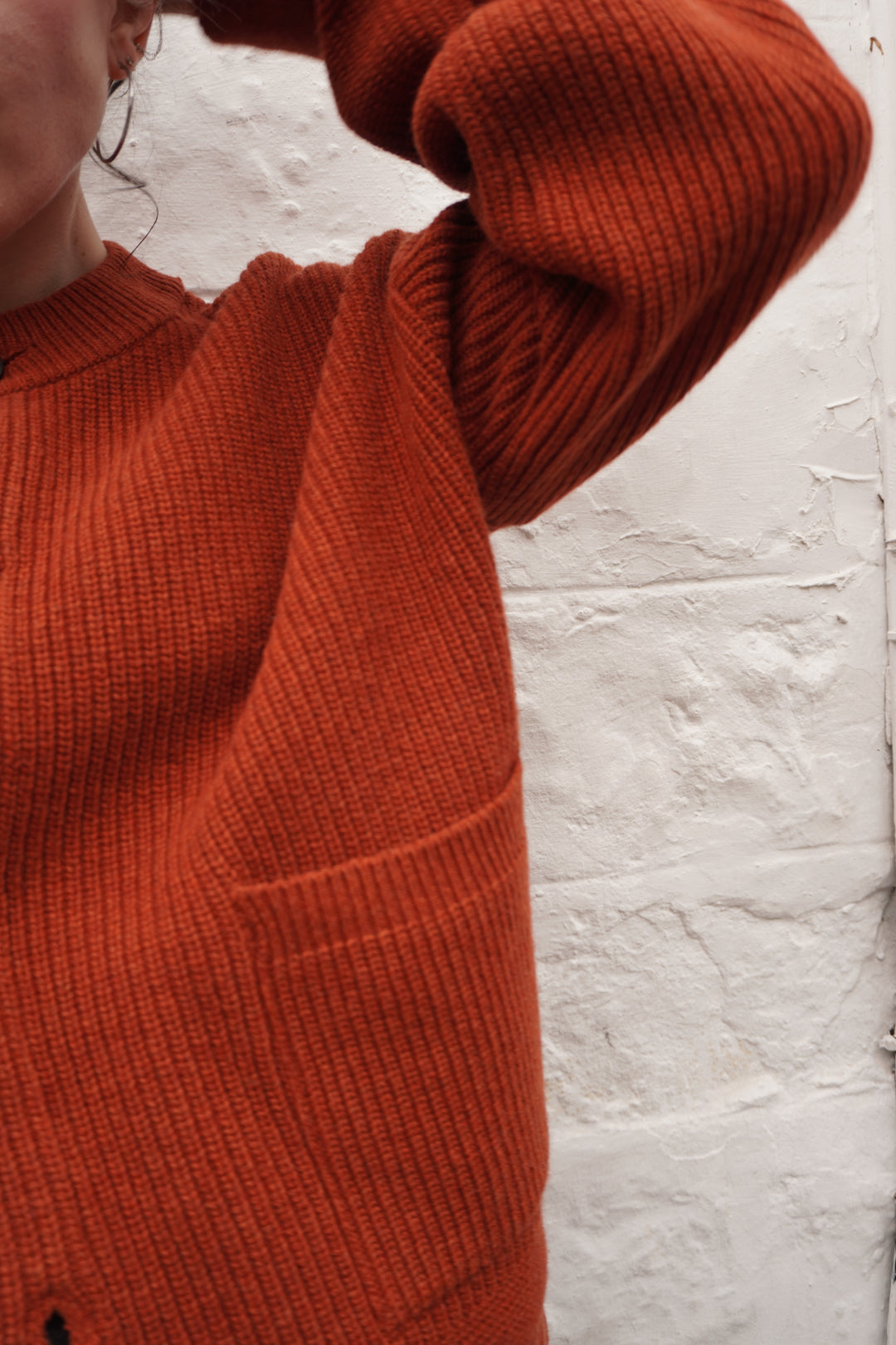 Heavy Wool Round Cardigan - Brick