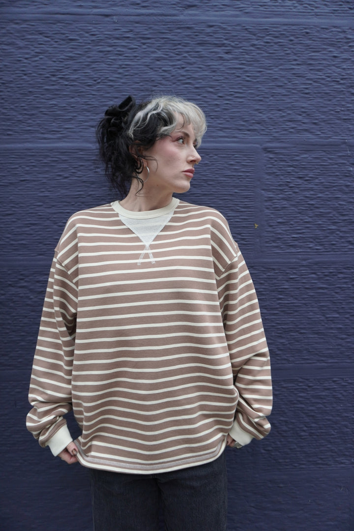 Loop Patch L/S T-Shirt - Mocha Stripe