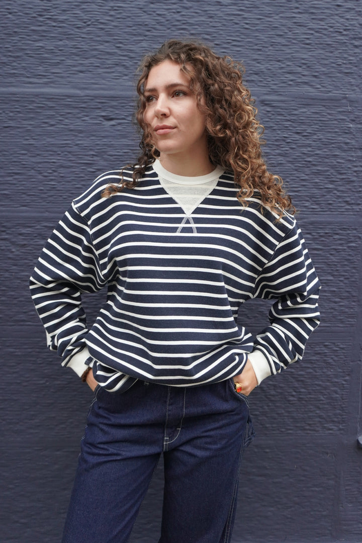 Loop Patch L/S T-Shirt - Navy Stripe