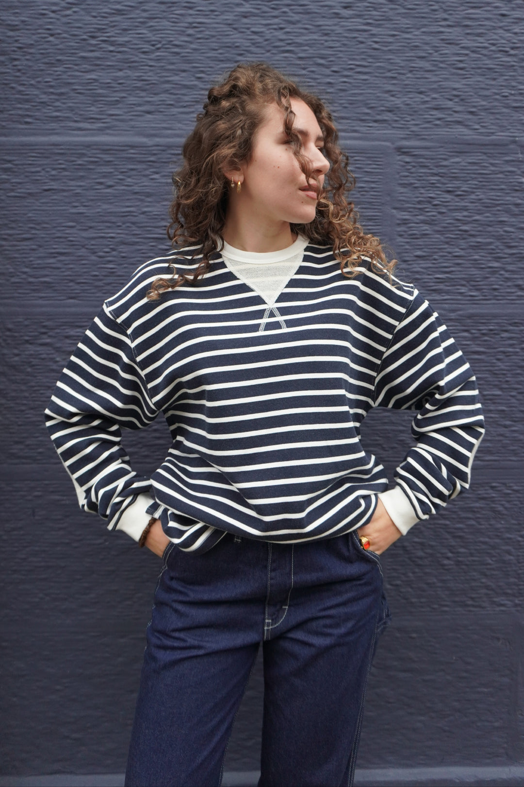 Loop Patch L/S T-Shirt - Navy Stripe