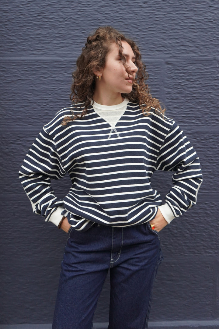 Loop Patch L/S T-Shirt - Navy Stripe