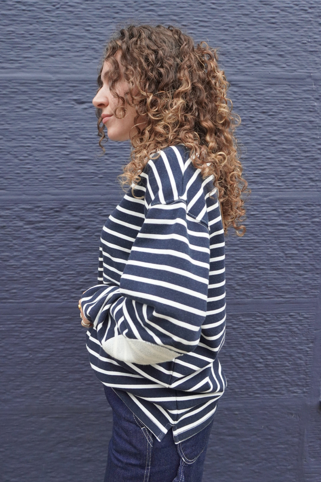 Loop Patch L/S T-Shirt - Navy Stripe