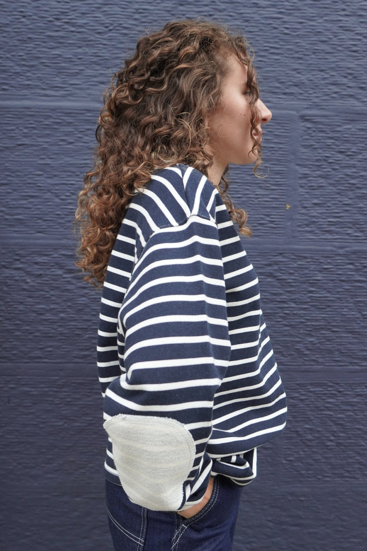 Loop Patch L/S T-Shirt - Navy Stripe
