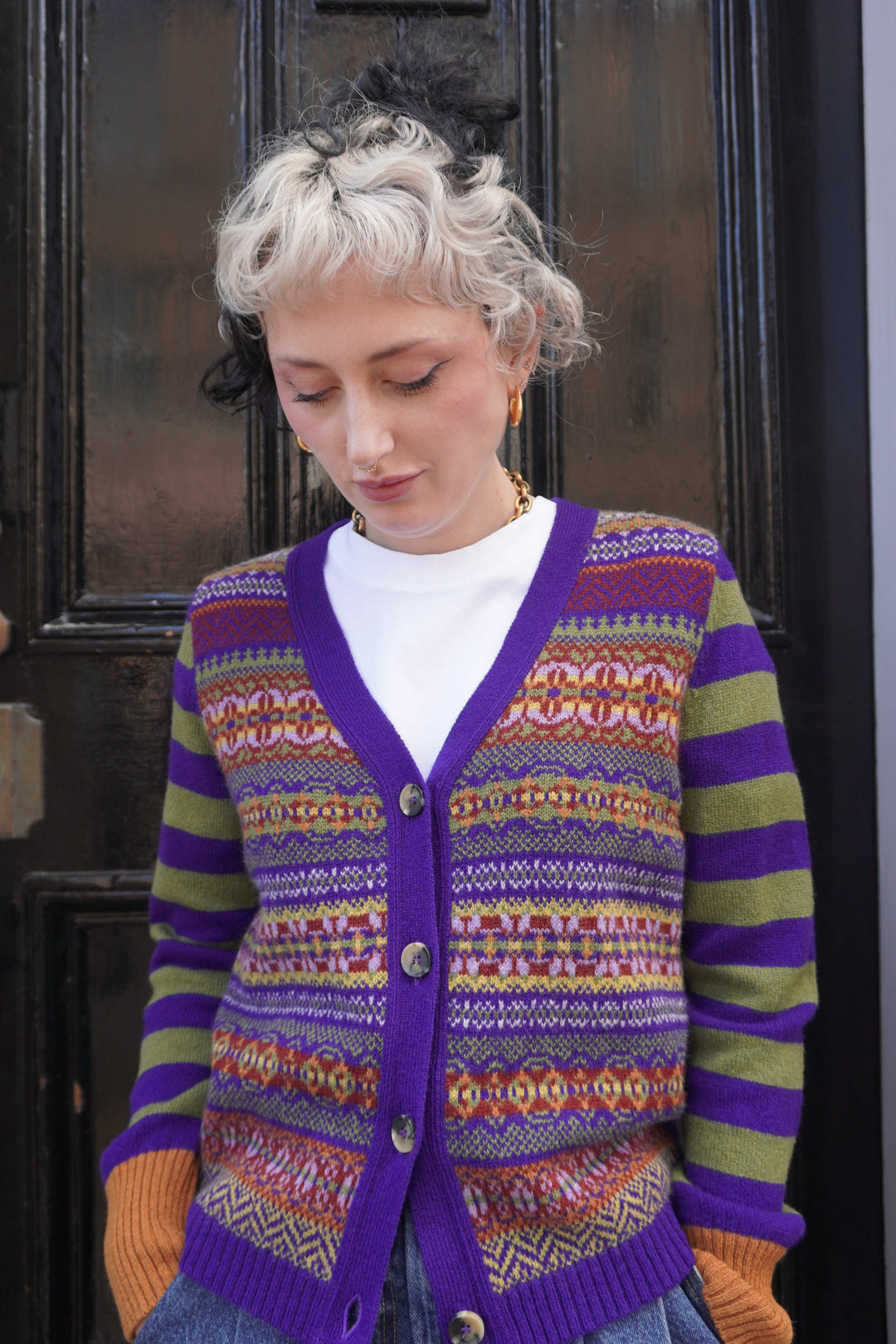 Stobo Fairisle Vee Cardigan - Mulberry