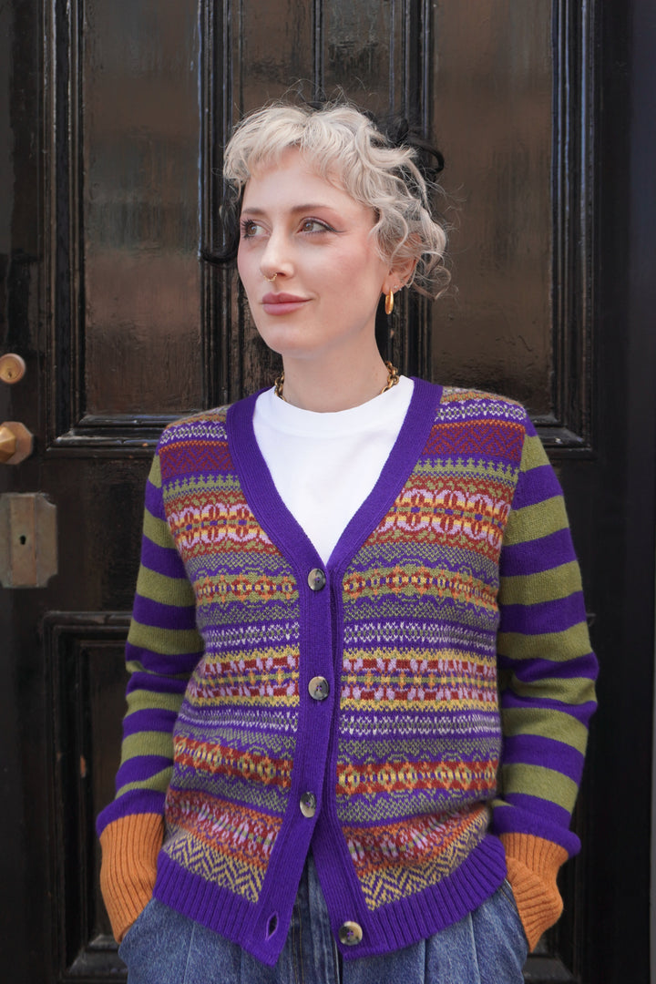 Stobo Fairisle Vee Cardigan - Mulberry
