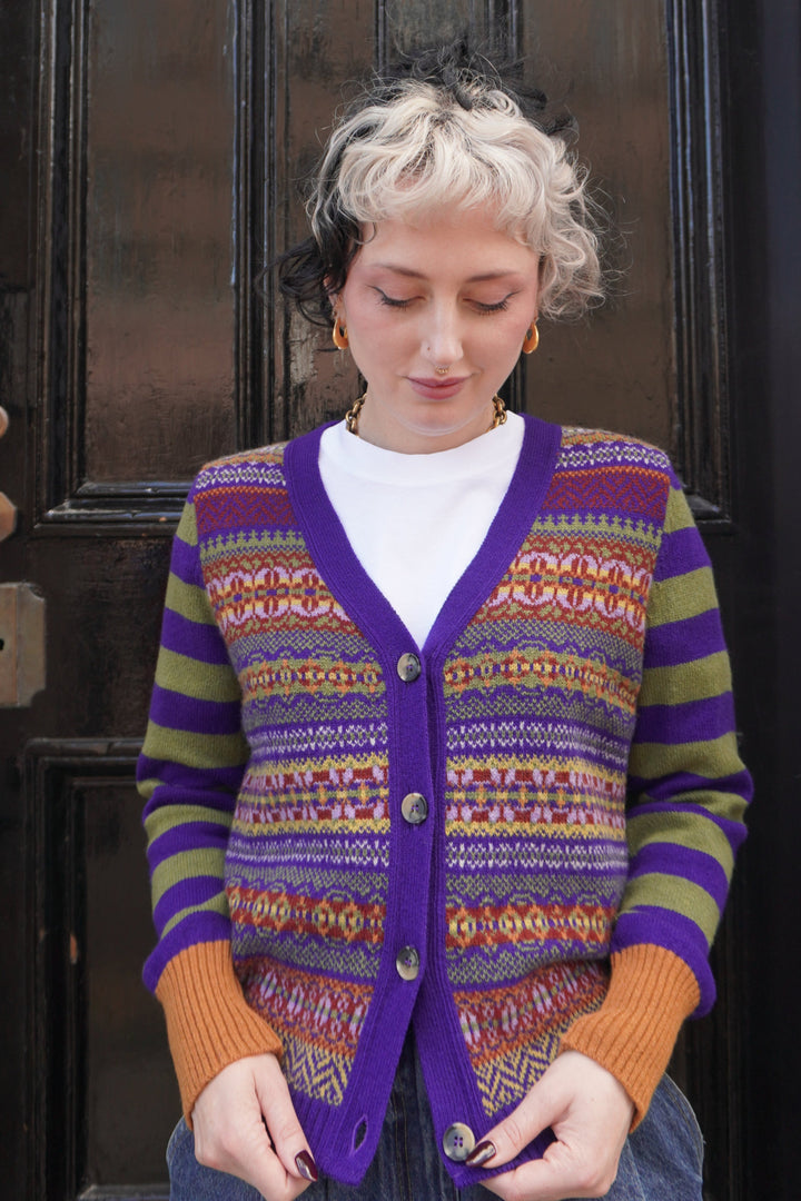 Stobo Fairisle Vee Cardigan - Mulberry