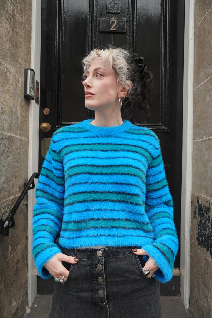Gill Stripe Sweater - Aqua/Black