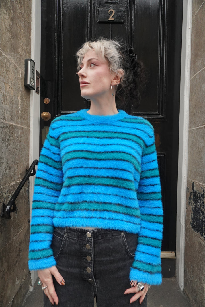 Gill Stripe Sweater - Aqua/Black